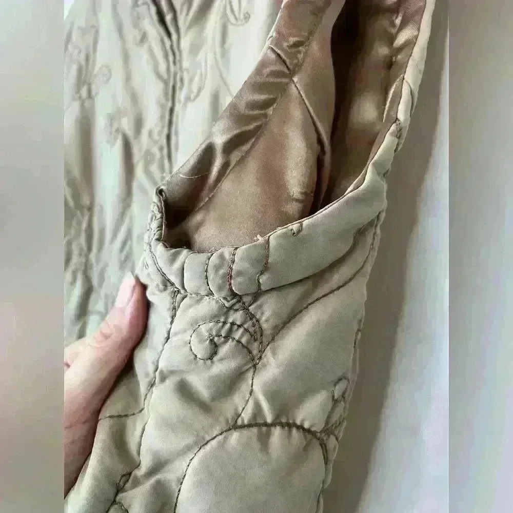 Dash Womens Tan Embroidered Floral Cottagecore Cabin Core Lined Vest  12 - Picture 5 of 13